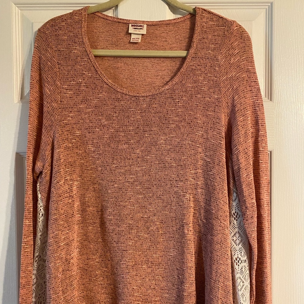 XXL Long Sleeve Pink Top with Pretty White Crochet Flare